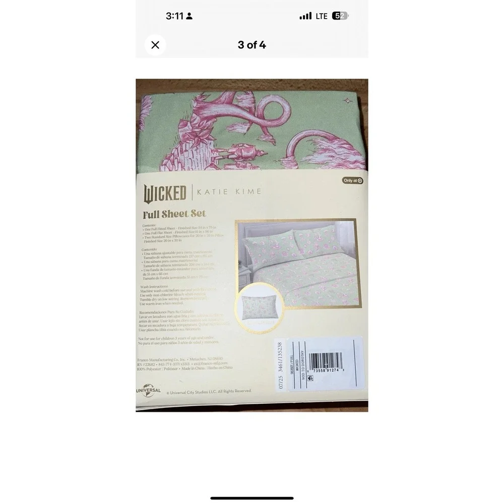Wicked Katie Kime FULL Sheet Set 4 Pc Set Super Soft NWT‎ Glinda